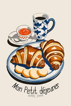 a plate with croissants and coffee on it