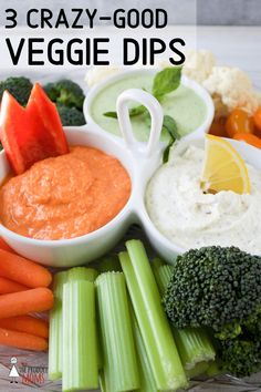 some veggies and dips are arranged on a plate