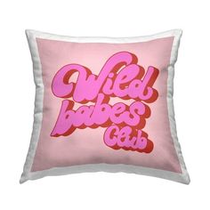 a pink and white pillow with the words cruel babes club on it's side