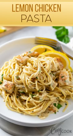 lemon chicken pasta made with spaghetti, chicken, and a creamy lemon sauce Creamy Lemon Sauce, The Cozy Cook, Cozy Cook, Lemon Chicken Pasta, Creamy Lemon Chicken, Seared Chicken, Pasta Dinner Recipes, Lemon Sauce, Chicken Pasta Recipes