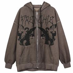 Punk Hoodie, Goth Hoodie, Harajuku Grunge, Streetwear Coat, Winter Streetwear, Hoodie Allen, Angel Print, Grunge Streetwear, Plus Size Halloween