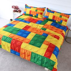 PRICES MAY VARY. BREATHABLE SOFTNESS - Softness and warmth breathable, stronger and more durable than cotton, microfibers are processed to protect against any shrinkage after washing. BUILDING BLOCKS PATTERN- Fun and colorful toy building blocks background pattern bedding, cool and modern! PERFECT FIT - This 3 Piece Twin Duvet Cover Set Includes: One Duvet Cover 68" x 86", and Two Pillow Shams 20" x 26" each. NOTE: Set DOES NOT include any INSIDE FILLERS AND ACCESSORIES. CLEAN DESIGN - Duvet cov Lego Themed Bedroom, Kids Twin Bed, Green Duvet, Green Duvet Covers, Quilt Comforter, Boys Bedding, Brick Design, Duvet Cover Pattern, Bedspread Set