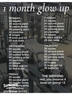 an image of a gym schedule with the words, i month glow up on it