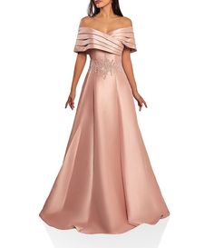 Terani Couture Pleated Off-the-Shoulder Waist Applique Ball Gown | Dillard's Off The Shoulder Long Dress, Formal Wedding Guest Dress, Organza Skirt, Terani Couture, Formal Dresses Gowns, Pageant Gowns, Pageant Dress, Fashion Week Runway, Pageant Dresses