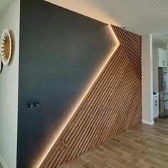 a room with wood paneling on the wall