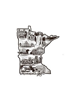 the state of minnesota is shown in black and white with an outline of its capital