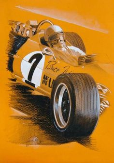 a drawing of a man driving a race car