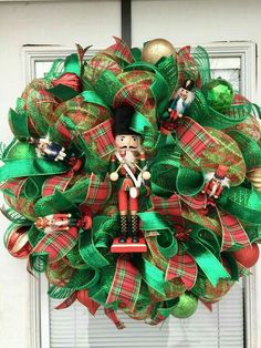 a wreath with a nutcracker on it