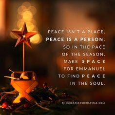 a star on top of a christmas tree with the words peace isn't a place,