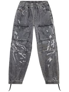 grey cotton denim stonewashed sequin embellishment elasticated waistband two side inset pockets two front cargo pockets straight leg elasticated ankles Diesel Pants, Sequin Pants, Formal Loafers, Sweatpants Shorts, Jeans Grey, Diesel Jeans, Blazer Vest, Jean Grey, Short Leggings