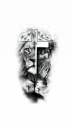 a drawing of a lion with a cross on it