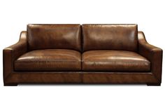 a brown leather couch on a white background