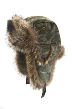 with Camo Melton cover. Shell: 70% Polyester, 30% Wool Trim: 100% Natural Raccoon Lining: 100% Polyester Quilted Lining Made in Canada Washing Instructions: Professional Fur Clean Only Cool Head Pieces, Camo Hat, Crown Cap, Aviator Hat, Trapper Hat, Cozy Hat, Trapper Hats, Leather Moccasins, Camo Colors