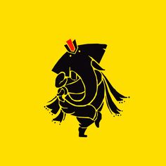 a black and yellow illustration of a pig with a crown on it's head