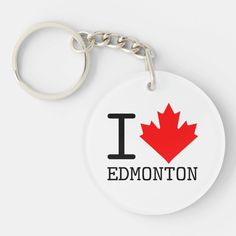 i love edmonton canada keychain with the canadian maple leaf on it's side