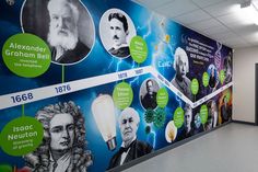 an office with a large wall mural depicting the history of abraham lincoln and other presidents