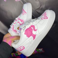 Barbie Sneakers, Bratz Clothes, Bedazzled Shoes Diy, Barbie Hot Pink, Air Force One Shoes, Bedazzled Shoes, Minnie Mouse Shoes, Custom Sneakers Diy, Girl Barbie