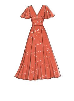 an orange dress with ruffles on the shoulders and sleeves, drawn by hand