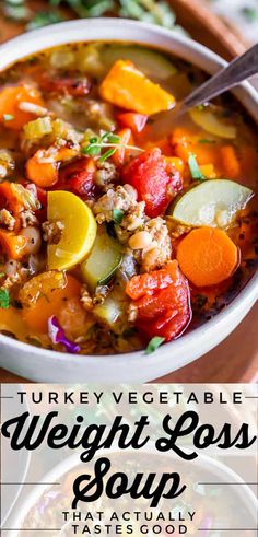 Weight Loss Soup (Turkey Vegetable Soup) from The Food Charlatan. A Weight Loss Soup recipe that is packed full of veggies! This homemade Turkey Vegetable soup is really low calorie because it's basically a bunch of veggies, broth, and ground turkey. Ground turkey is a great way to bring in tons of flavor! So you will actually want to eat it! It's really quite delicious, and the first meal I make whenever I kick off a diet! #easy #healthy Ground Turkey Soup, Healthy Foods To Make, Weight Watchers Soup, Turkey Soup