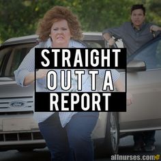 a woman is running in front of a car with the words straight out a report