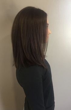 Short Medium Hair Straight, 2023 Ash Brown Hair, Medium Length Haircut Lob Straight, One Length Haircuts Medium, Short Medium Dark Brown Hair, Mid Length Short Hair Straight, Shorter Straight Hair, Long Layers In Shoulder Length Hair, Back View Of Medium Length Layered Hair