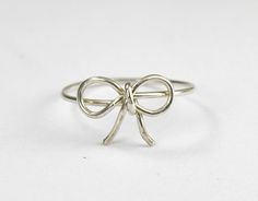 Sterling Silver Wire Bow Ring Bow Tie Ring Forget by FabulousWire Cute Butterfly Knot Jewelry For Gifts, Cute Jewelry With Butterfly Knot For Gifts, Round Bow Rings For Gift, Bow Ring Jewelry For Gift, Adjustable Bow Jewelry For Anniversary, Cute Anniversary Jewelry With Bow, Silver Jewelry With Decorative Bow As Gift, Silver Wedding Ring With Bow Detail, Cute Bow Jewelry For Wedding