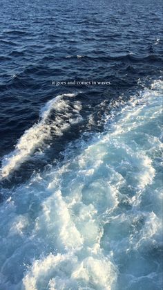 the back end of a boat traveling through the ocean with an inspirational quote on it