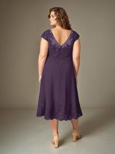 This Plus Size Tea Length Lace Appliques Chiffon Mother Of The Bride Dress is perfect for the mother of the bride who wants to look elegant and sophisticated. Made with delicate lace appliques and flowy chiffon fabric, this dress is designed to flatter plus size figures. The tea length adds a touch of modesty while still showcasing the legs.    Attention!     The neckline is see-through and unlined. (Refer to the picture below) Purple Mother Of The Bride Dresses Knee Length, Scalloped Lace Tea-length Dress, Mother Of The Bride Dresses Square Neckline Plus Size & Plus Size Tea Length Midi Skirts, Purple V-neck Floral Lace Dress Mother Of The Bride, Navy Cap, Tea Length, Lace Applique, Chiffon Fabric, Ankle Length