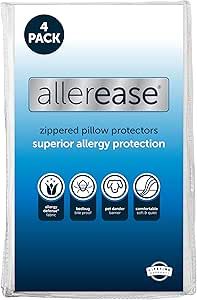 Set of 4 King AllerEase Pillow Protectors - Moisture Wicking, Advanced Allergy Protection - Premium Polyester, Zippered Protectors