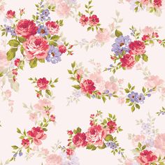 a floral wallpaper with pink, blue and red flowers