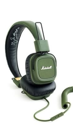 the marshall headphones are green and black