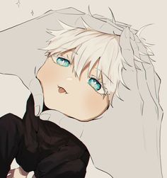 an anime character with white hair and blue eyes