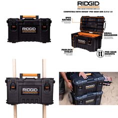 the ridgid tool box is shown with instructions on how to put it in