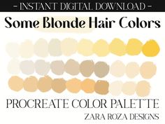 some blonde hair colors are shown with the text, instant digital printable color guide