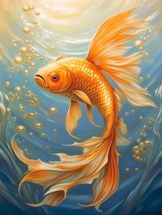 Goldfish - Paint by numbers Goldfish Artwork, Fish Art Painting, Gold Fish Painting, Tropical Fish Art, Fish Artwork, Sea Life Art, Canvas Diy, Golden Fish, Fish Painting