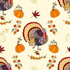 a turkey and pumpkins on a white background with leaves, acorns and berries