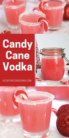 pink candy cane vodka is served in small glasses