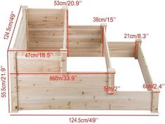 the measurements for a wooden planter box with two sides and one side facing up