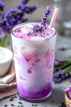 a purple drink with lavender sprinkles in it