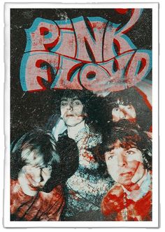 the pink floyd poster is shown in red and blue