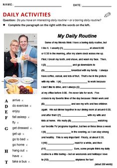 the daily routine worksheet is filled with pictures and words to help students learn how to use it