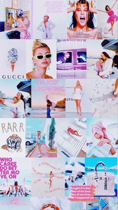 the collage shows many different images of women in white clothing and accessories, including sunglasses