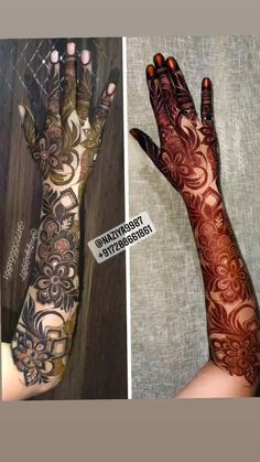 hendi tattoos on the left and right hand are shown in two different pictures, one is