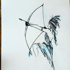 a drawing of a woman with an arrow in her hand