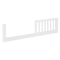 a white baby crib with rails on the top and bottom rail, against a white background