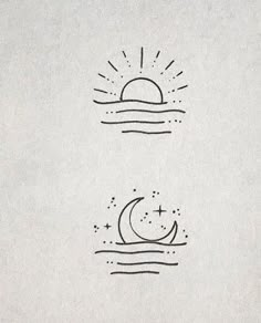 the sun and moon are drawn on a piece of paper with thin lines around them