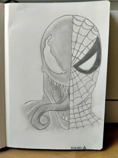 a drawing of a spiderman with his head in the shape of a face and mouth