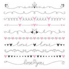 a set of hand drawn hearts and lines