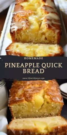 homemade pineapple quick bread is sliced and ready to be eaten