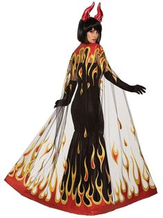 a woman in a costume with flames on it